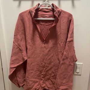 Aerie Pink Zip Up Sweater with Stand-Up Collar